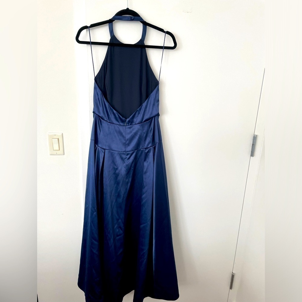 NEW Reformation lilyann satin dress gown in navy - Picture 5 of 7